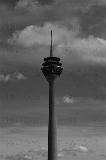 Rhine Tower in the Media Harbour, black and white, Duesseldorf, Germany, Europe