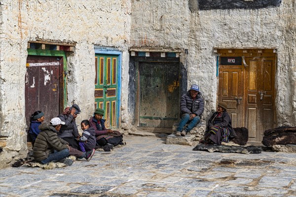 Man with historic sun glasses, Lo Manthang, Kingdom of Mustang, Nepal, Asia