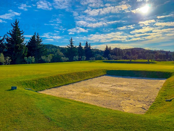 Quadrangular Sand Trap Golf du Domaine de Mainville in Les Baux de Provence, France, Europe