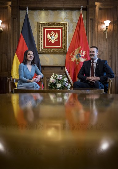 Annalena Baerbock (Alliance 90/The Greens), Federal Foreign Minister, photographed during her visit to Montenegro. Here she meets the Prime Minister Milojko Spajic in Villa Gorica. 'Photographed on behalf of the Federal Foreign Office'