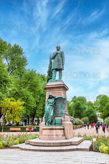 Statue of JL Runeberg, the Finnish poet, on the avenue of Esplanadi Park in Helsinki, Finland, Europe