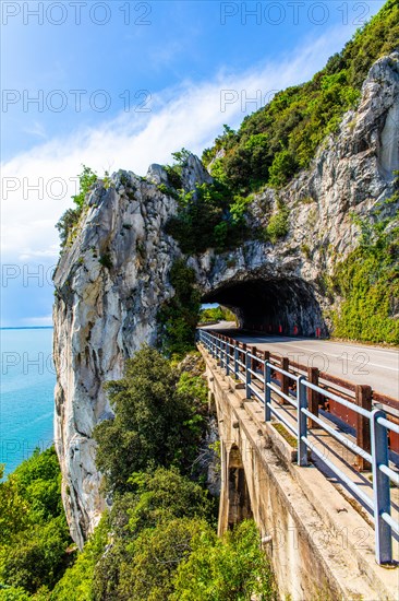 Galleria Naturale, natural tunnel on the coastal road to Trieste, Friuli, Italy, Trieste, Friuli, Italy, Europe