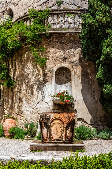 Inner courtyard with fountain, Duino Castle, with spectacular sea view, private residence of the Princes of Thurn und Taxis, Duino, Friuli, Italy, Duino, Friuli, Italy, Europe