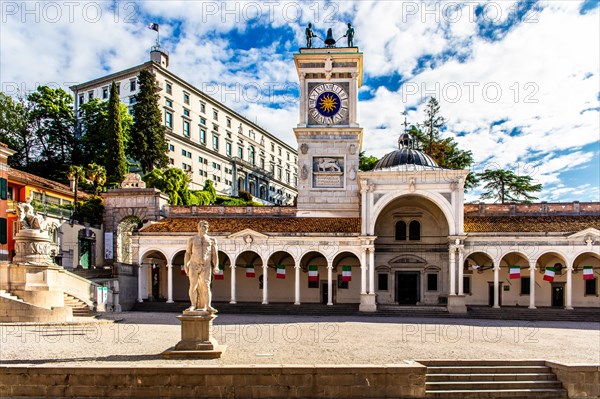 Clock tower of the Loggia di San Giovanni in Piazza della Liberta, Udine, most important historical city of Friuli, Italy, Udine, Friuli, Italy, Europe