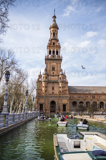 Seville, Spain, March 9, 2022: Beautiful view of Plaza de Espana in Andalusia, Europe