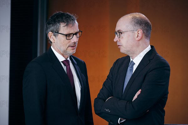 Niels Annen, Sts BMZ and Jens Ploetner, Foreign and Security Policy Advisor to Federal Chancellor Olaf Scholz, recorded during a cabinet meeting at the Federal Chancellery in Berlin, 6 March 2024