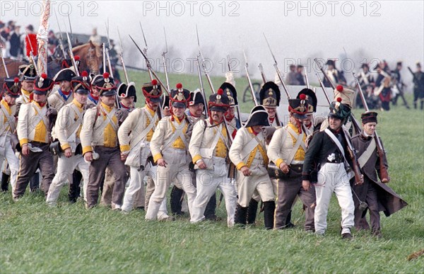 Actors in historical uniforms re-enact the battle in historical battle scenes on the 185th anniversary of the Battle of Leipzig in 1813, Leipzig, 17 October 1998