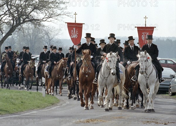 Sorbian Easter riders ride their horses on Easter Sunday in Wittichenau, 30 March 1997