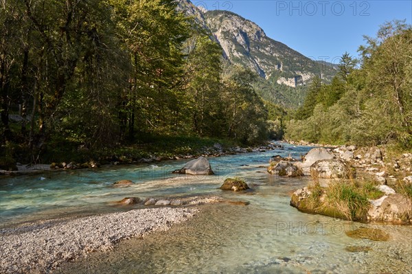 Soca River in the Trenta Valley, Soca Valley, Trenta Valley, Triglav National Park, Julian Alps, Slovenia, Europe