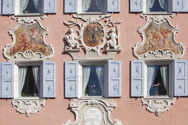 Window in a historic house with Lueftlmalerei in Ludwigstrasse, Partenkirchen district, Garmisch-Partenkirchen, Werdenfelser Land, Upper Bavaria, Bavaria, Germany, Europe