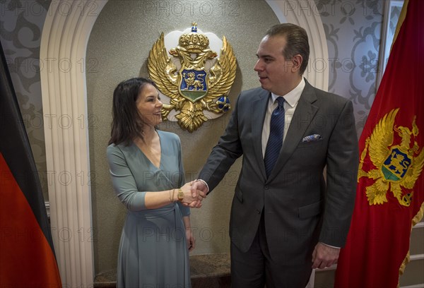 Annalena Baerbock (Alliance 90/The Greens), Federal Foreign Minister, photographed during her visit to Montenegro. Here she meets Foreign Minister Filip Ivanovic in Villa Gorica. 'Photographed on behalf of the Federal Foreign Office'