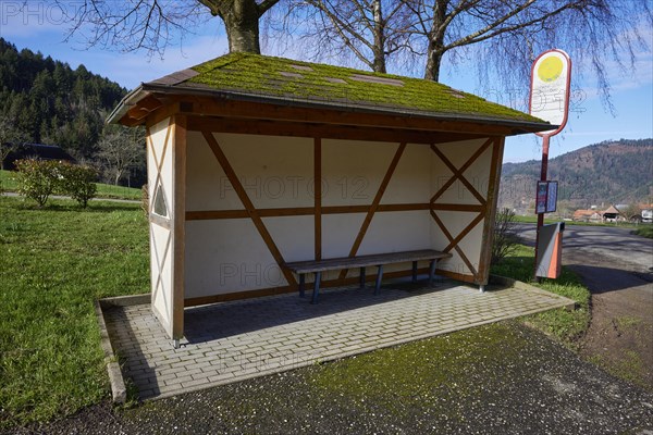 Zinken / Dobel bus stop with bus shelter in Waldkirch, Emmendingen district, Baden-Wuerttemberg, Germany, Europe