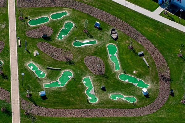 Aerial view, miniature golf course, Weisse Wiek, Tarnewitz, Mecklenburg-Western Pomerania