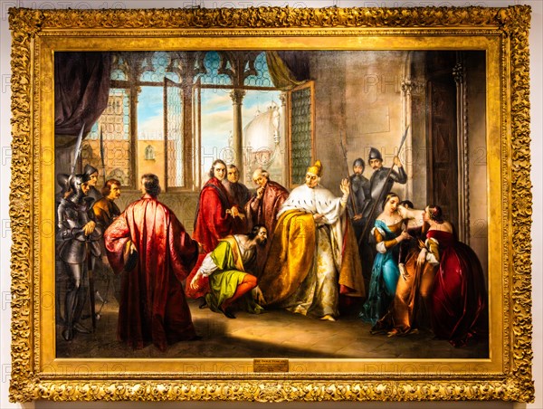 Doge Forscari sentencing his son to exile, Michelangelo Grigoletti, 1843, Museo Civico d'Arte, Palzuo Ricchieri, historic centre with magnificent aristocratic palaces and Venetian-style arcades, Pordenone, Friuli, Italy, Pordenone, Friuli, Italy, Europe