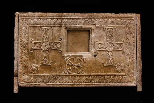 Ratchis Altar, the back is decorated with crosses and geometric motifs, 8th century, Museo Cristiano with masterpieces of Lombard sculpture, Cividale del Friuli, city with historical treasures, UNESCO World Heritage Site, Friuli, Italy, Cividale del Friuli, Friuli, Italy, Europe