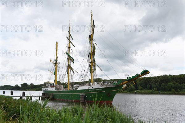 Sailing ship Alexander von Humboldt II sailing in the Kiel Canal, Kiel Canal, Schleswig-Holstein, Germany, Europe