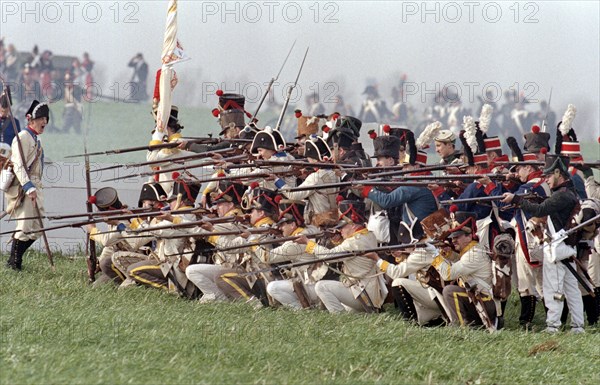 Actors in historical uniforms re-enact the battle in historical battle scenes on the 185th anniversary of the Battle of Leipzig in 1813, Leipzig, 17 October 1998