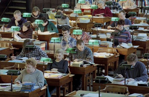 Reading room of the German Library in Leipzig, on 07.03.1997. The German National Library, formerly the German Library, with its locations in Leipzig and Frankfurt am Main, is the central archive library for all media works in German from Germany and abroad and the national bibliographic centre of Germany