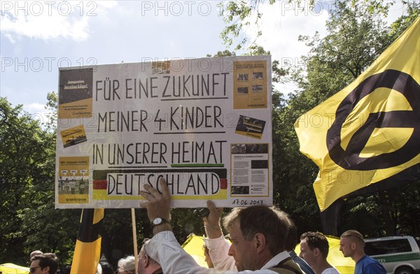 Demonstration by the Identitarian Movement. Several hundred supporters of the Identitarian Movement demonstrated in Berlin under the slogan Future Europe - for the defence of our identity, culture and way of life . The right-wing group is being monitored by the Office for the Protection of the Constitution, 17.06.2017