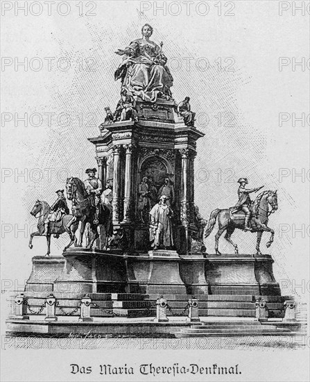 Maria Theresa Monument in Vienna, Empress, Horseman, Monument, Austria, historical illustration 1890, Europe