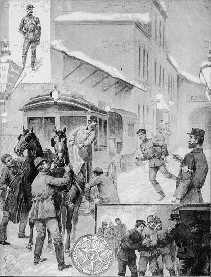 Vienna Voluntary Rescue Society, Vienna, Fiaker, help, society, rescue, street scene, Austria, historical illustration 1890, Europe