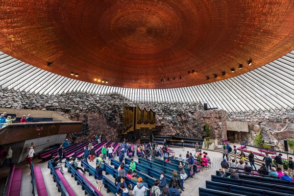 Copper dome in the Temppeliaukion Kirkko, Oslo, Helsinki, Scandinavia