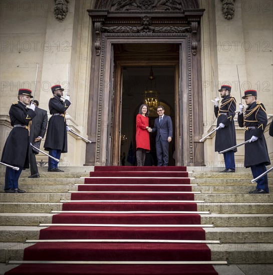 Annalena Baerbock (Alliance 90/The Greens), Federal Foreign Minister, photographed during her visit to Paris. Here together with the French Foreign Minister Stephane Sejourne in the Quai D'Orsay. 'Photographed on behalf of the Federal Foreign Office'