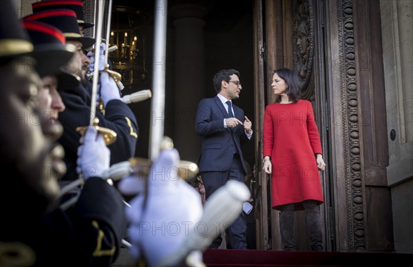 Annalena Baerbock (Alliance 90/The Greens), Federal Foreign Minister, photographed during her visit to Paris. Here together with the French Foreign Minister Stephane Sejourne in the Quai D'Orsay. 'Photographed on behalf of the Federal Foreign Office'