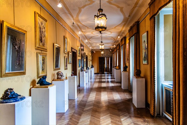 Gallery, Duino Castle, with spectacular sea view, private residence of the Princes of Thurn and Taxis, Duino, Friuli, Italy, Duino, Friuli, Italy, Europe