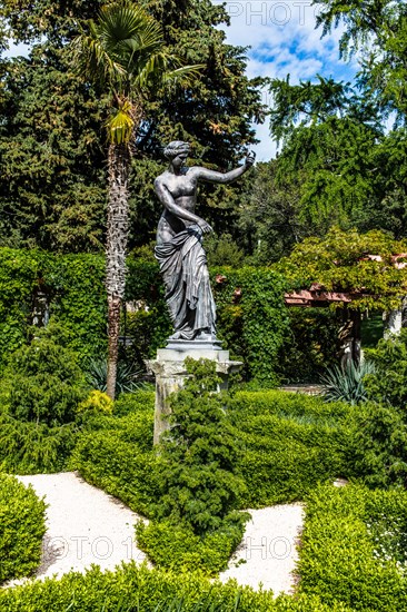 Park of Miramare Castle with marvellous view of the Gulf of Trieste, 1870, residence of Maximilian of Habsburg-Lorraine and Austria, princely living culture in the second half of the 19th century, Friuli, Italy, Trieste, Friuli, Italy, Europe