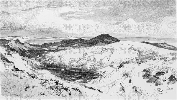 Dunes at Koenigshafen near List, island of Sylt, North Sea, Schleswig-Holstein Wadden Sea, dune landscape, Schleswig-Holstein, Germany, historical illustration 1880, Europe