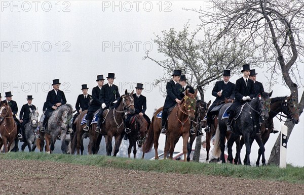 Sorbian Easter riders ride their horses on Easter Sunday in Wittichenau, 30 March 1997