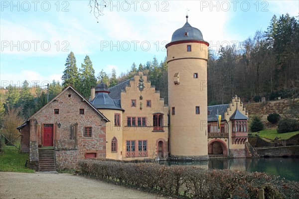 Moated castle built in the 15th century, Mespelbrunn, Bavaria, Spessart, Germany, Europe