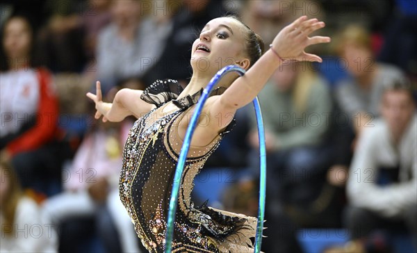 Victoria Magel (GER), action, hoops, rhythmic gymnastics, RSG, Schmiden International 2024, Fellbach, Baden-Wuerttemberg, Germany, Europe