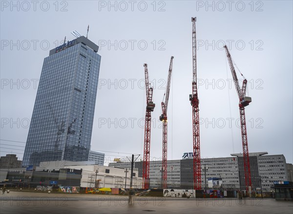 Long exposure, large construction site at Alexanderplatz, Berlin, Germany, Europe