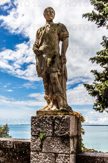 Castle garden, Duino Castle, with spectacular sea view, private residence of the Princes of Thurn und Taxis, Duino, Friuli, Italy, Duino, Friuli, Italy, Europe