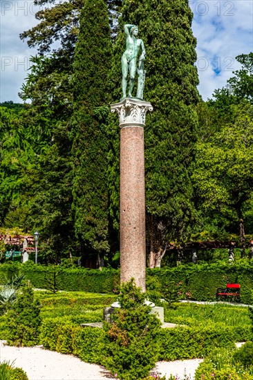 Park of Miramare Castle with marvellous view of the Gulf of Trieste, 1870, residence of Maximilian of Habsburg-Lorraine and Austria, princely living culture in the second half of the 19th century, Friuli, Italy, Trieste, Friuli, Italy, Europe