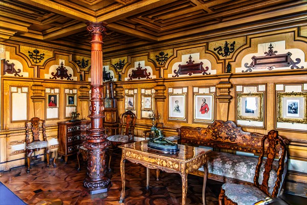 Interior in neo-renaissance, neo-baroque style, Miramare Castle with marvellous view of the Gulf of Trieste, 1870, residence of Maximilian of Habsburg-Lorraine and Austria, princely living culture in the second half of the 19th century, Friuli, Italy, Trieste, Friuli, Italy, Europe