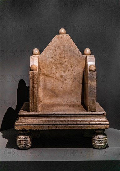 Patriarch's chair from the XI century, Museo Cristiano with masterpieces of Lombard sculpture, Cividale del Friuli, town with historical treasures, UNESCO World Heritage Site, Friuli, Italy, Cividale del Friuli, Friuli, Italy, Europe