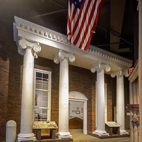 Lansing, Michigan, The Michigan History Museum includes a replica of Michigan's Territorial Capitol from 1828. The building, in Detroit, became Michigan's first state capitol when Michigan was admitted to the Union in 1837