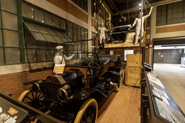 Lansing, Michigan, The Michigan History Museum. A display shows the body drop at Ford's Highland Park plant. It was the final step in the assembly line