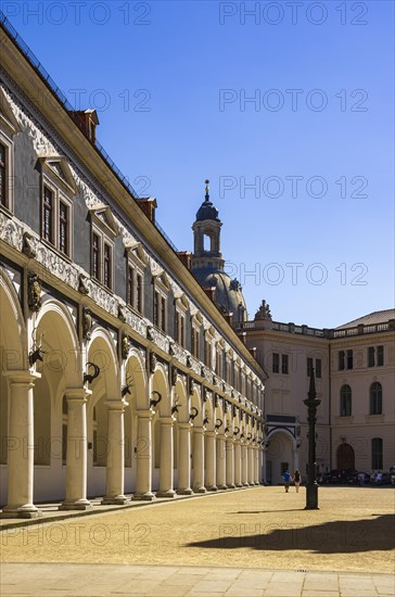 View of Stables Courtyard (Stables Courtyard being part of the Residential Palace in Dresden, Saxony, Germany, for editorial use only. View of Stallhof (Stables Courtyard) being part of the Residential Palace in Dresden, Saxony, for editorial use only, Europe