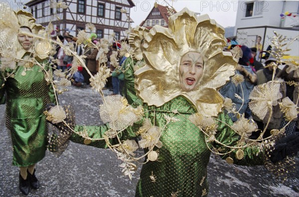 Carnival in Wasungen, Thuringia on 13.02.1999. The Wasungen carnival is known for its popular character, which it has managed to retain to this day. The highlight of every carnival season is the big historical parade, which takes place every year on the Saturday in front of Ash Wednesday