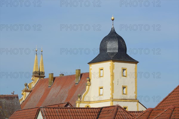 Renaissance castle built in 1580 with tower, roofs, Marktbreit, Lower Franconia, Franconia, Bavaria, Germany, Europe