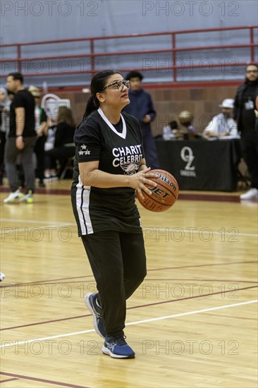 Hamtramck, Michigan USA, 8 March 2024, Arab-Americans from Hamtramck and Dearborn, Michigan faced off in a charity fundraising basketball game and children's tug-of war. The event raised money for charities in Palestine and Yemen. Congresswoman Rashida Tlaib shot baskets during halftime
