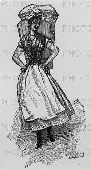 Viennese laundry needle, Vienna, portrait, young woman, laundry basket, apron, work, washingAustria, historical illustration 1890