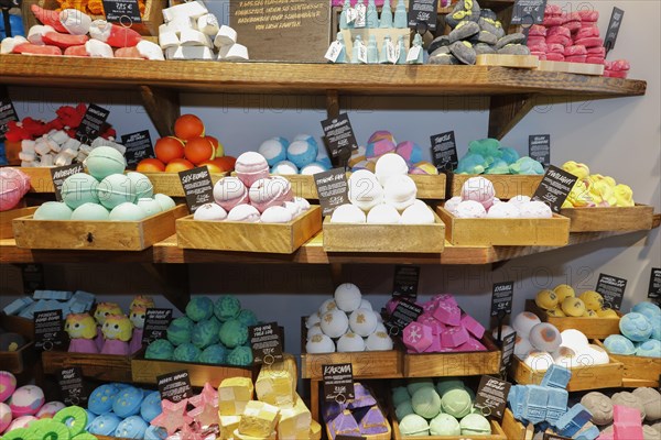 Unpackaged Lush cosmetic products.240 sustainable alternatives to packaged cosmetics are offered in the so-called Naked Shop, Berlin, 05.10.2018