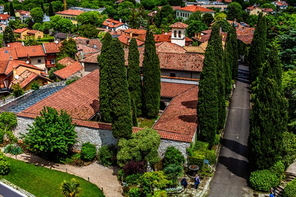 Cloister at Duino Castle, with spectacular sea view, private residence of the Princes of Thurn and Taxis, Duino, Friuli, Italy, Duino, Friuli, Italy, Europe