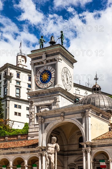 Clock tower of the Loggia di San Giovanni in Piazza della Liberta, Udine, most important historical city of Friuli, Italy, Udine, Friuli, Italy, Europe