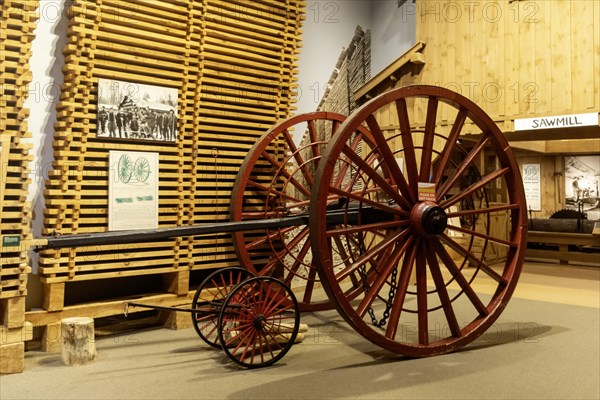 Lansing, Michigan, The Michigan History Museum. Logging wheels were used to move timber as most of Michigan's forests were cut down between 1840 and 1900